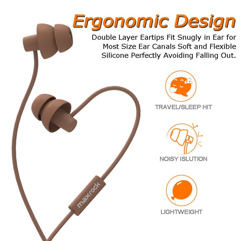 MAXROCK Sleeping Headphones, in-Ear Soundproof Earplug Soft Earbuds with Mic Noise Cancelling Sleep Earphones for Side Sleeper, Insomnia, Snoring, Air Travel, Bedtime Listeningâ€¦ (Coffee) - Image 2